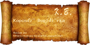 Kopcsó Boglárka névjegykártya